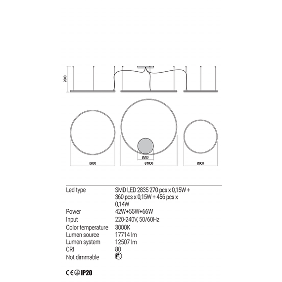 LED Полилей ORBIT 01-1723-TRIAC Redo 163W 3000K D1000+800+600 BRASS | Osvetlenieto.bg