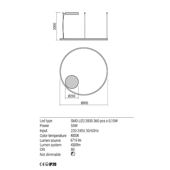 LED Полилей ORBIT 01-1914-TRIAC Redo 55W 4000K D800 SAND WHITE | Osvetlenieto.bg