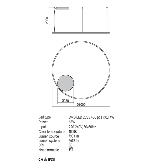 LED Полилей ORBIT 01-1916-TRIAC Redo 66W 4000K D1000 SAND WHITE | Osvetlenieto.bg