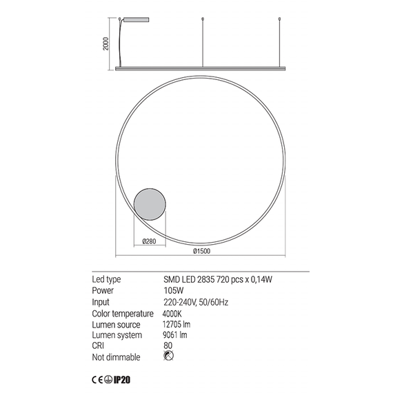 LED Полилей ORBIT 01-1921-TRIAC Redo 105W 4000K D1500 BRASS | Osvetlenieto.bg