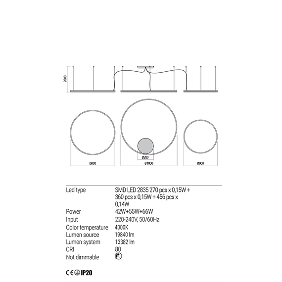 LED Полилей ORBIT 01-1924-DALI Redo 163W 4000K D1000+800+600 SAND WHITE | Osvetlenieto.bg