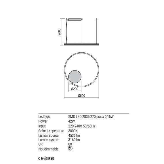 LED Полилей ORBIT 01-1948-TRIAC Redo 42W 3000K D600 SAND BLACK | Osvetlenieto.bg