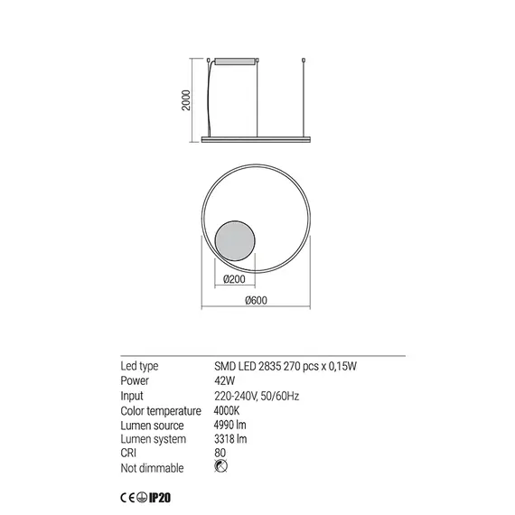 LED Полилей ORBIT 01-1961-TRIAC Redo 42W 4000K D600 SAND BLACK | Osvetlenieto.bg