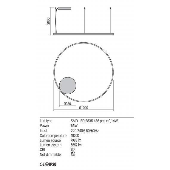 LED Полилей ORBIT 01-1963-TRIAC Redo 66W 4000K D1000 SAND BLACK | Osvetlenieto.bg