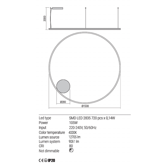 LED Полилей ORBIT 01-1965-TRIAC Redo 105W 4000K D1500 SAND BLACK | Osvetlenieto.bg