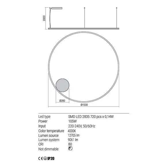 LED Полилей ORBIT 01-1965-TRIAC Redo 105W 4000K D1500 SAND BLACK | Osvetlenieto.bg