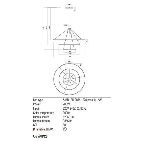 LED Полилей ORBIT 01-2246-DALI Redo 200W D1500+1000+600 BRASS | Osvetlenieto.bg