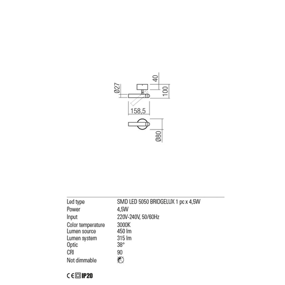 LED Спот FERRO 01-2179 Redo 4.5W 3000K BK | Osvetlenieto.bg