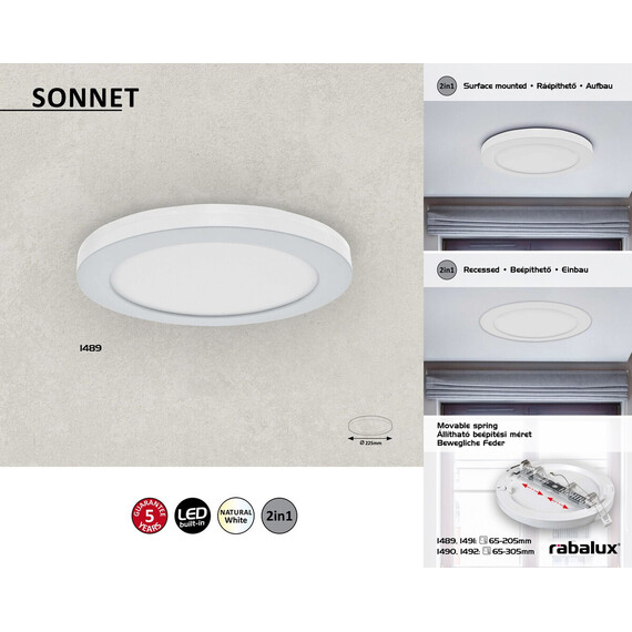 Луна за вграждане Sonnet 1489 Rabalux 18W 4000K | Osvetlenieto.bg