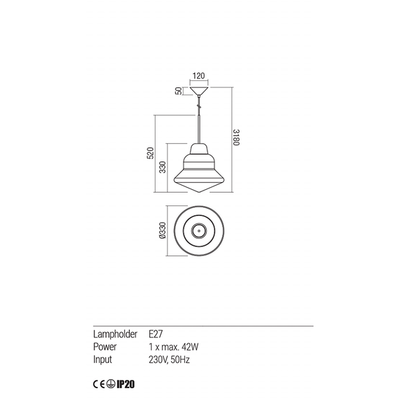 Пендел AMNO 01-1771 Redo 1X42W E27 SMOKE | Osvetlenieto.bg