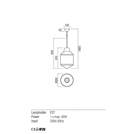 Пендел AMNO 01-1772 Redo 2 1X42W E27 COGNAC | Osvetlenieto.bg