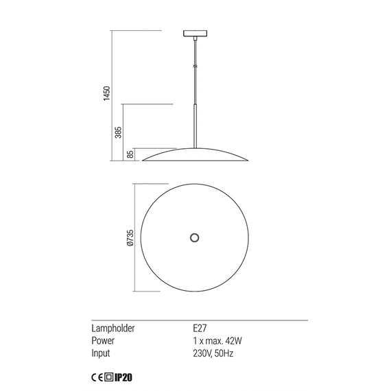 Пендел CYMBAL 01-1744 Redo 1X42W E27 D730 SAND BLACK/GOLD | Osvetlenieto.bg