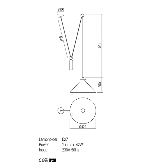 Пендел KALIMBA 01-1546 Redo 1X42W E27 BLACK | Osvetlenieto.bg