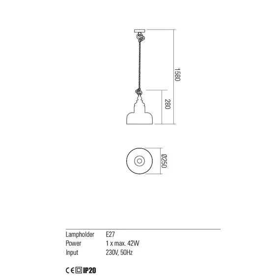 Пендел KASHI 01-2118 Redo 1x42W E27 D250 CHAMPAGNE | Osvetlenieto.bg