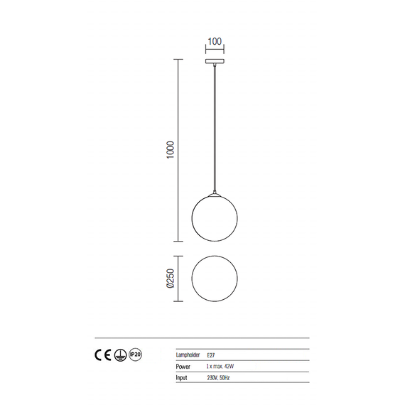 Пендел OLA 01-1064 Redo E27 D200 1X42W WH | Osvetlenieto.bg