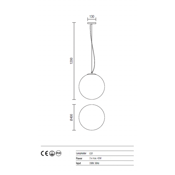 Пендел OLA 01-1066 Redo E27 D400 2X42W WH | Osvetlenieto.bg