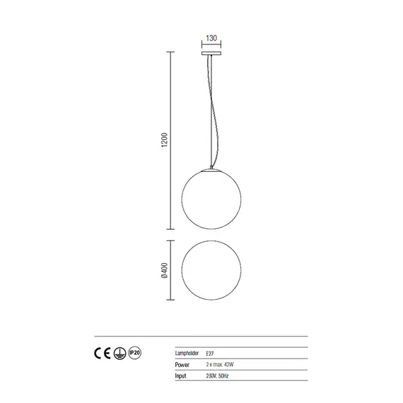 Пендел OLA 01-1066 Redo E27 D400 2X42W WH | Osvetlenieto.bg