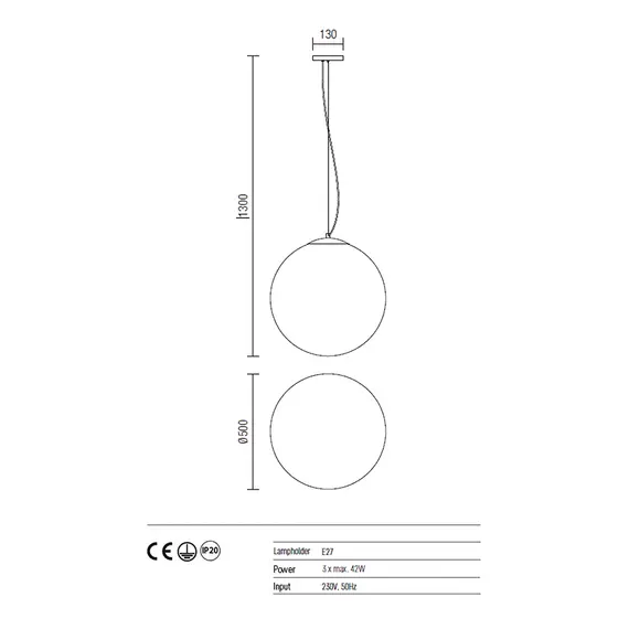 Пендел OLA 01-1067 Redo E27 D500 3X42W WH | Osvetlenieto.bg
