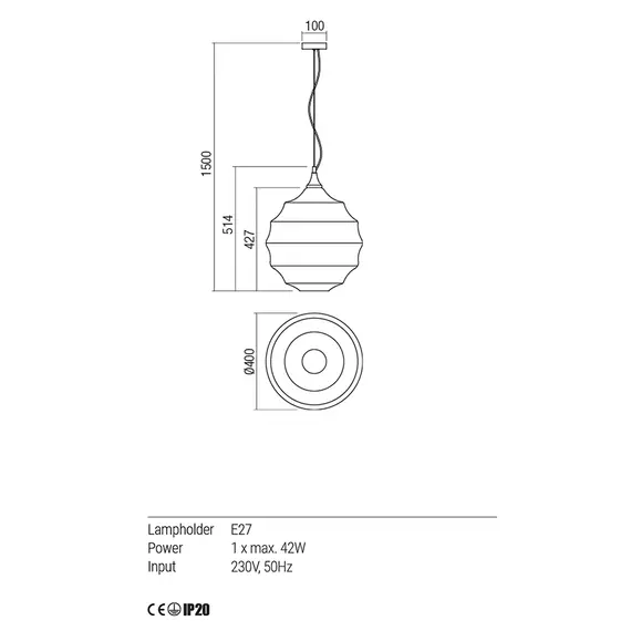 Пендел SLAG 01-1844 Redo 1X42W E27 D400 CHAMPAGNE SHADOW | Osvetlenieto.bg