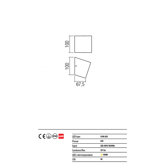 LED Аплик TOBIKO 01-1317 Redo 6W 3000K WH | Osvetlenieto.bg
