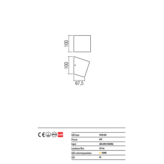 LED Аплик TOBIKO 01-1318 Redo 6W 3000K BK | Osvetlenieto.bg