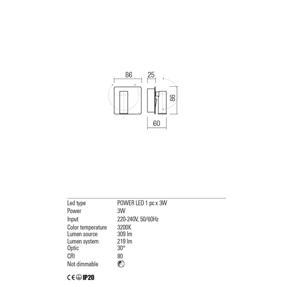 LED Аплик TOMIX 01-2339 Redo 1X3W 3000K SN | Osvetlenieto.bg