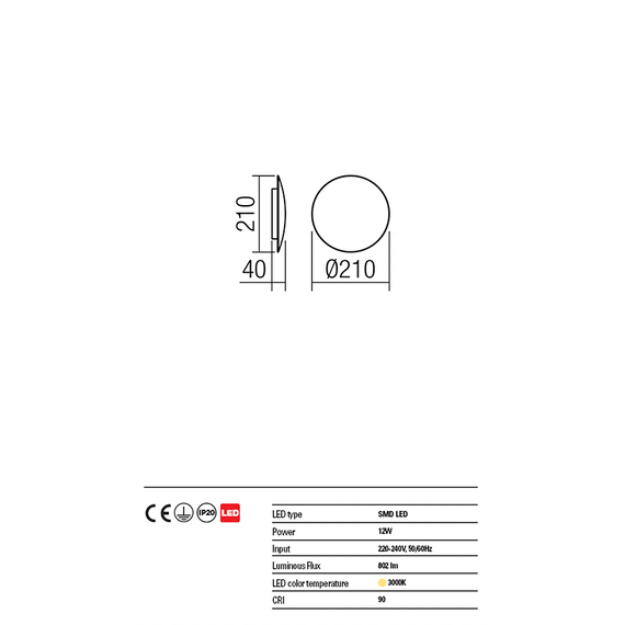 LED Аплик UMBRA 01-1334 Redo 12W 3000K BK | Osvetlenieto.bg