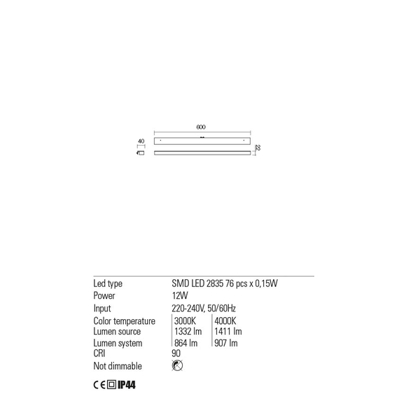 LED Аплик за баня ERMES 01-2291 Redo 12W 3000K CH | Osvetlenieto.bg
