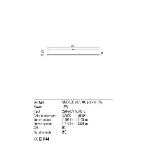 LED Аплик за баня ERMES 01-2292 Redo 18W 3000K CH | Osvetlenieto.bg