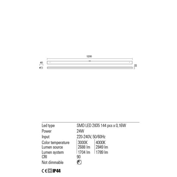 LED Аплик за баня ERMES 01-2293 Redo 24W 3000K CH | Osvetlenieto.bg