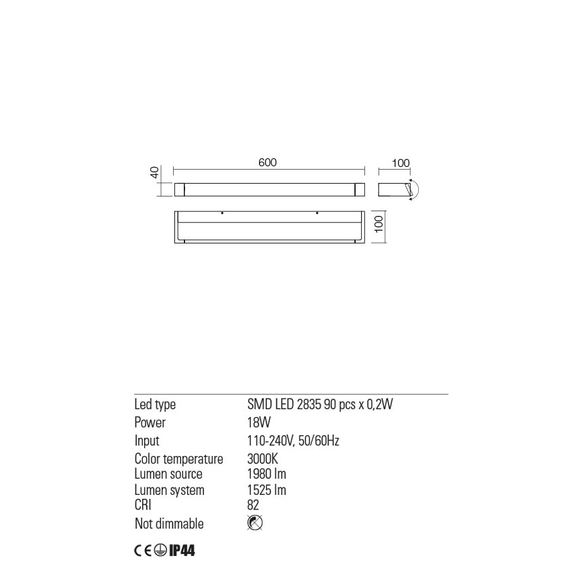 LED Аплик за баня FLIPPER 01-2294 Redo SMD 18W IP44 SW 3000K | Osvetlenieto.bg