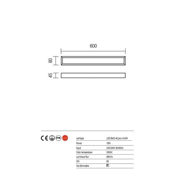 LED Аплик за баня HORIZON 01-1130 Redo 18W 3000K IP44 | Osvetlenieto.bg