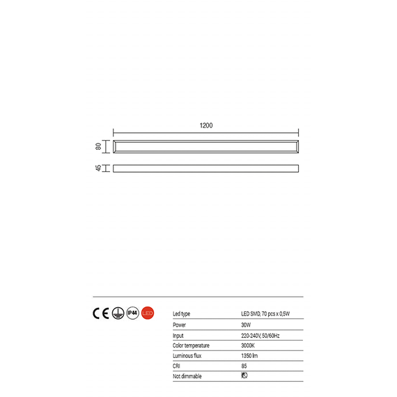 LED Аплик за баня HORIZON 01-1132 Redo 30W 3000K IP44 | Osvetlenieto.bg