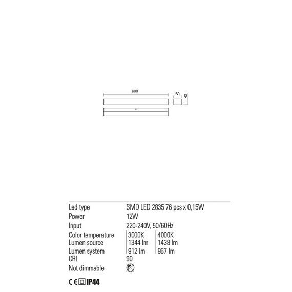 LED Аплик за баня TASK 01-2329 Redo 12W 4000K CH | Osvetlenieto.bg