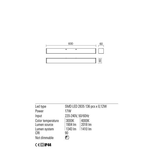LED Аплик за баня THELA 01-2286 Redo 17W 3000K CH | Osvetlenieto.bg
