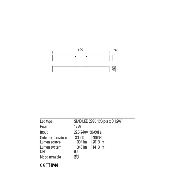 LED Аплик за баня THELA 01-2327 Redo 17W 4000K CH | Osvetlenieto.bg