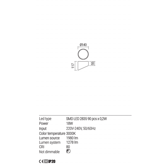 LED Плафон UTO 01-1630 Redo 18W 3000K IP20 SAND BLACK | Osvetlenieto.bg