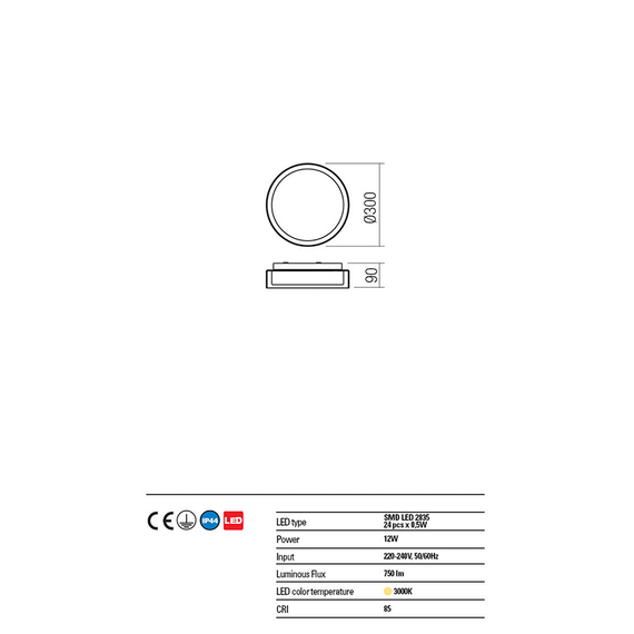 LED Плафон за баня NAJI 01-1453 Redo 12W 3000K D300MM | Osvetlenieto.bg