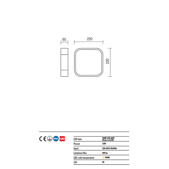 LED Плафон за баня SCREEN IP 01-1353 Redo PL 12W 3000K IP44 | Osvetlenieto.bg