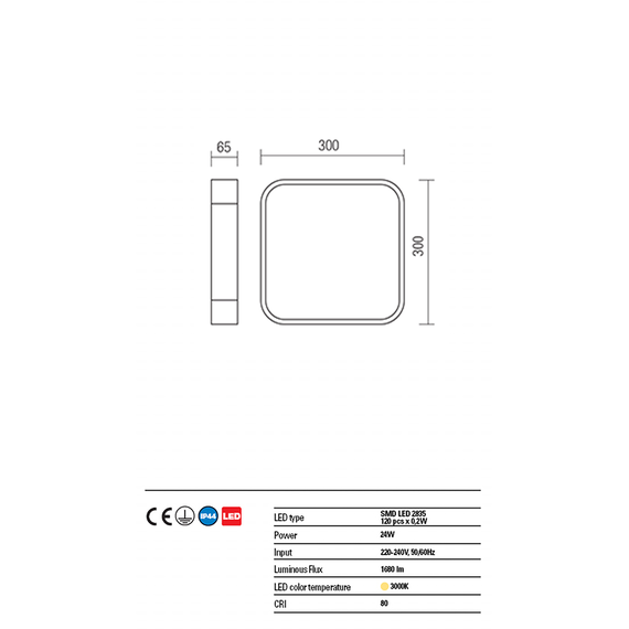 LED Плафон за баня SCREEN IP 01-1354 Redo PL 30W 3000K IP44 | Osvetlenieto.bg