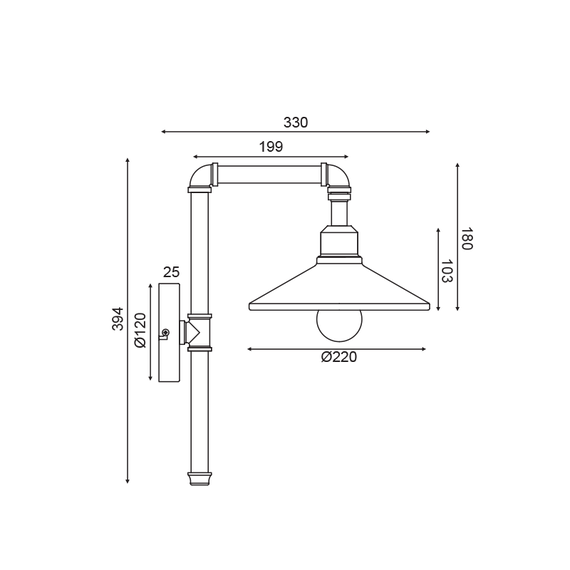 Аплик PIPE AR4171W39BG Aca Lighting 1xE27 | Osvetlenieto.bg