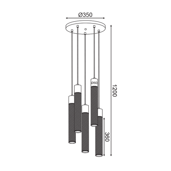 Полилей ALKATRAZ OD605P35BK Aca Lighting 5xE27 | Osvetlenieto.bg