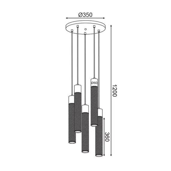 Полилей ALKATRAZ OD605P35BK Aca Lighting 5xE27 | Osvetlenieto.bg