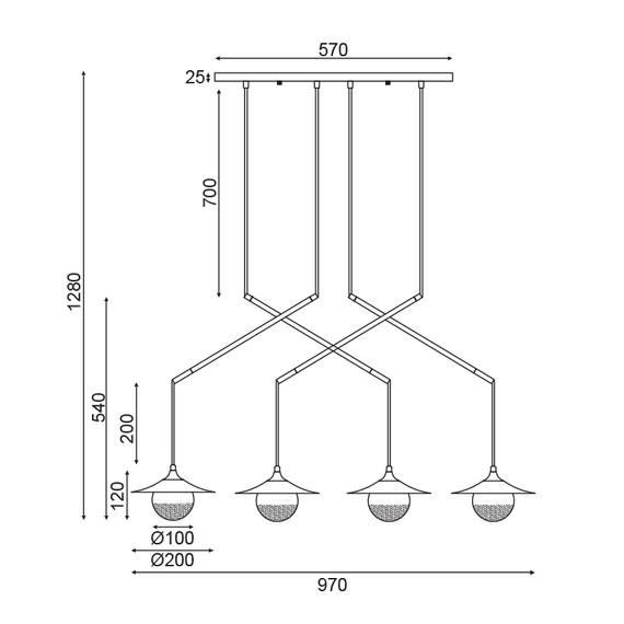 Полилей LAYLA HL4314P96BB Aca Lighting 4xG9 | Osvetlenieto.bg