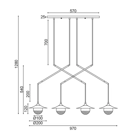 Полилей LAYLA HL4314P96BB Aca Lighting 4xG9 | Osvetlenieto.bg