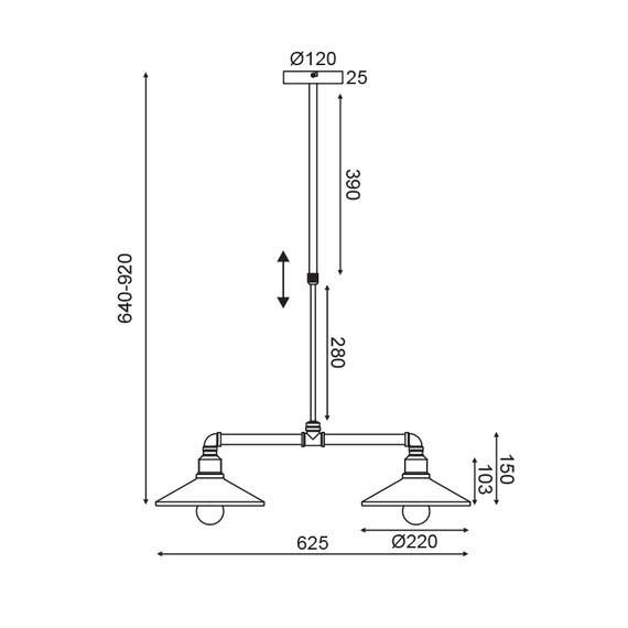 Полилей PIPE AR4172P63BG Aca Lighting 2xE27 | Osvetlenieto.bg