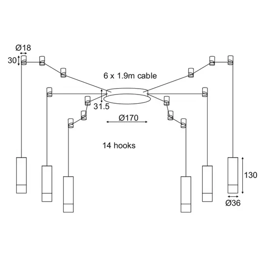 Полилей TERES YL22C6BK Aca Lighting 6xG9 | Osvetlenieto.bg