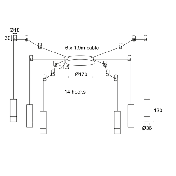 Полилей TERES YL22C6BK Aca Lighting 6xG9 | Osvetlenieto.bg