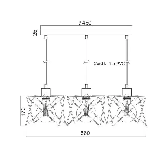 Полилей ANDY KS1462P3BK Aca Lighting 3xE27 | Osvetlenieto.bg
