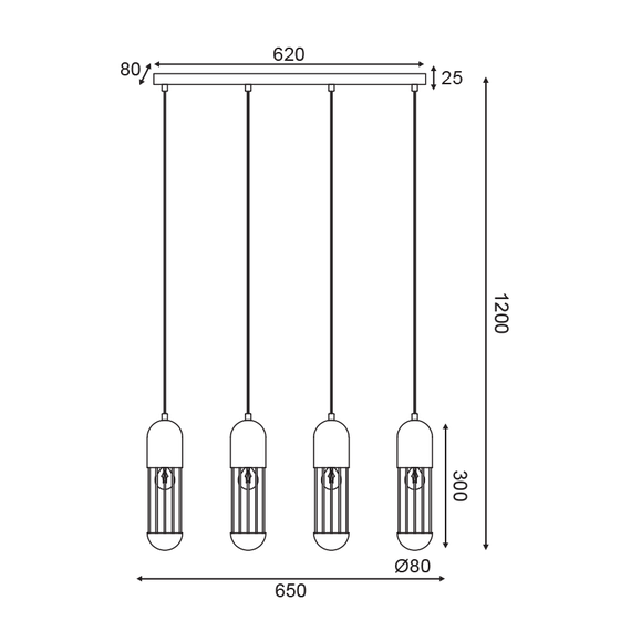 Полилей LAB HM174P65WH Aca Lighting 4xE27 | Osvetlenieto.bg